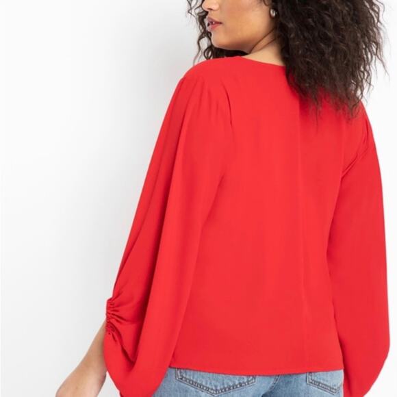 Eloquii Red Georgette Drama Sleeve Blouse Sz.26W - Picture 3 of 12